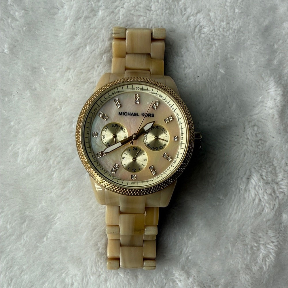 Michael Kors Beige Watch with Gold Details